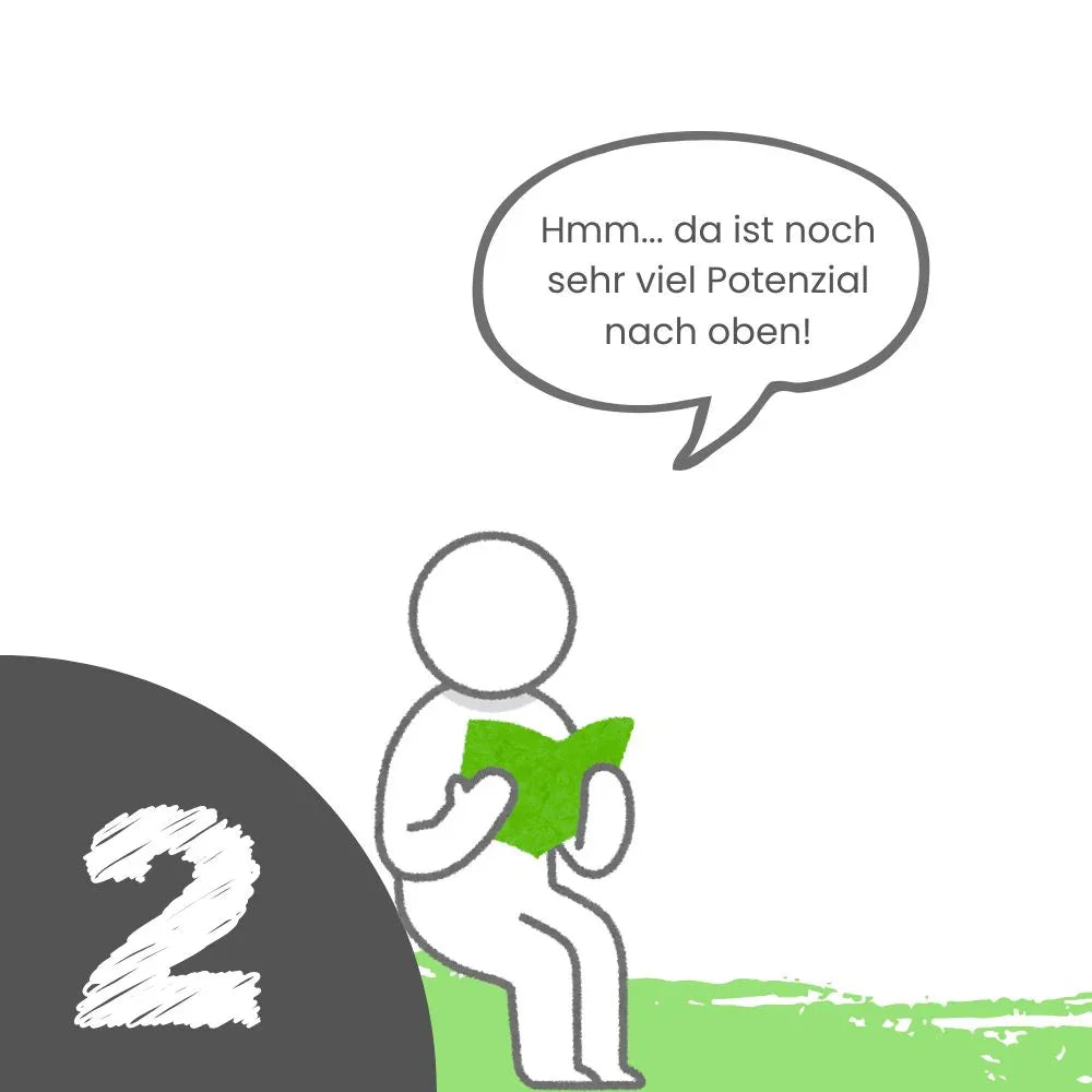 Eine animiert Person sitzt auf grünem Boden und liest konzentriert aus einem grünen Buch