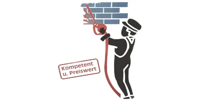 Logo der Firma B-Musaj-Putz. Ein Arbeiter am Mauerwerk.