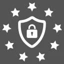 Ein Schloss, umrandet von 9 Sternen als Zeichen der Sicherheit, auf grauem Hintergrund