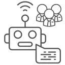 Roboter mit Sprechblase und Mitarbeiter Icons, als Zeichen der KI Richtlinien für Mitarbeiter.