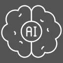 Weißes Gehirn mit der Aufschrift AI, auf grauem Hintergrund