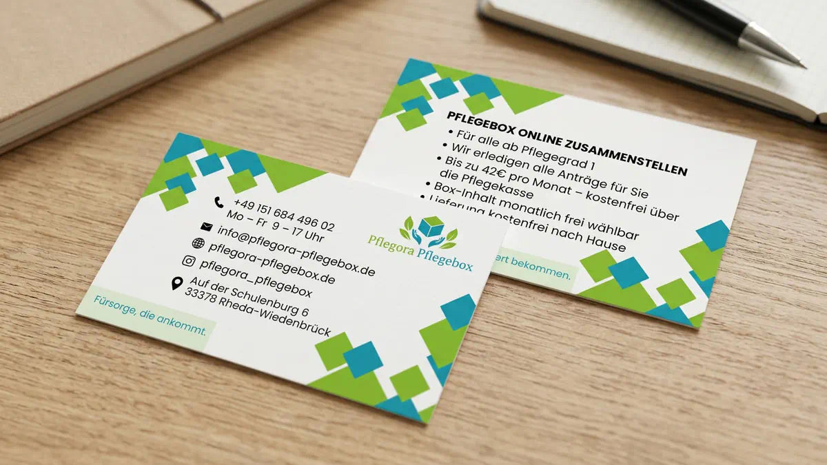 Modernes Webdesign und Corporate Design als Visitenkarte für den Pflegebox Anbieter Pflegora Pflegebox von LENAMO.