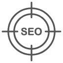 Eine graue Zielscheibe in der Mitte der Begriff SEO, auf weißem Hintergrund