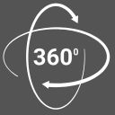 360 Grad Symbol mit zwei Pfeilen in weiß, auf grauem Hintergrund