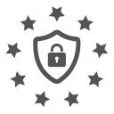Ein graus Schloss umkreist von neun Sternen, als Zeichen der Sicherheit, auf weißem Hintergrund