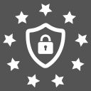 Ein Schloss, umrandet von 9 Sternen als Zeichen der Sicherheit, auf grauem Hintergrund