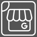 Symbol für Einkaufsladen mit einem G, auf grauem Hintergrund