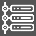 Web Hosting Symbole in weiß, auf grauem Hintergrund