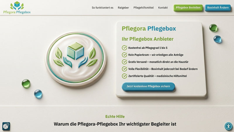 Modernes Webdesign und Corporate Design für den Pflegebox Anbieter Pflegora Pflegebox von LENAMO.